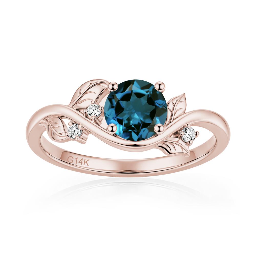 Round Shaped Garnet Curved Vine Leaf Ring - LUO Jewelry #gemstone_London Blue Topaz