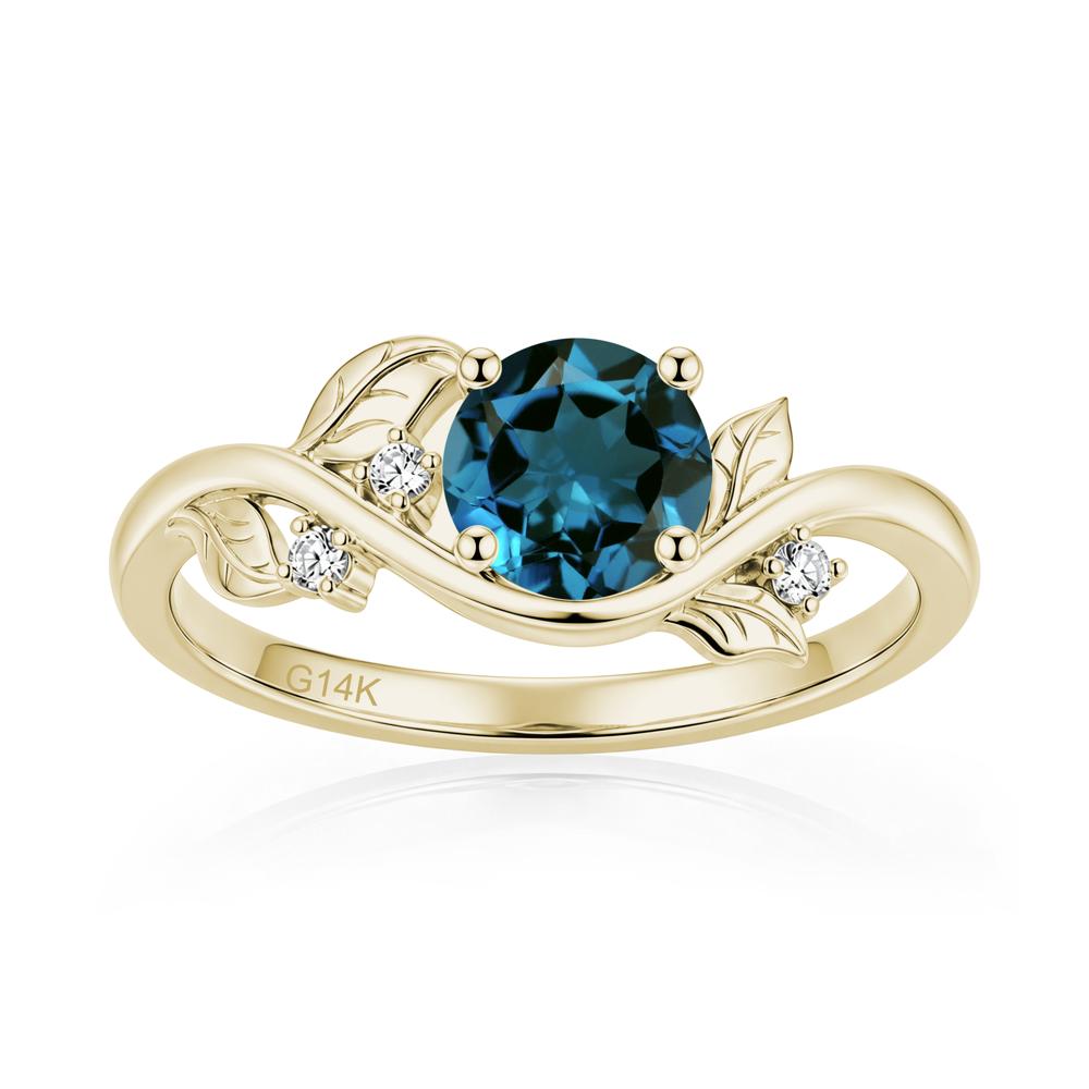 Round Shaped Garnet Curved Vine Leaf Ring - LUO Jewelry #gemstone_London Blue Topaz