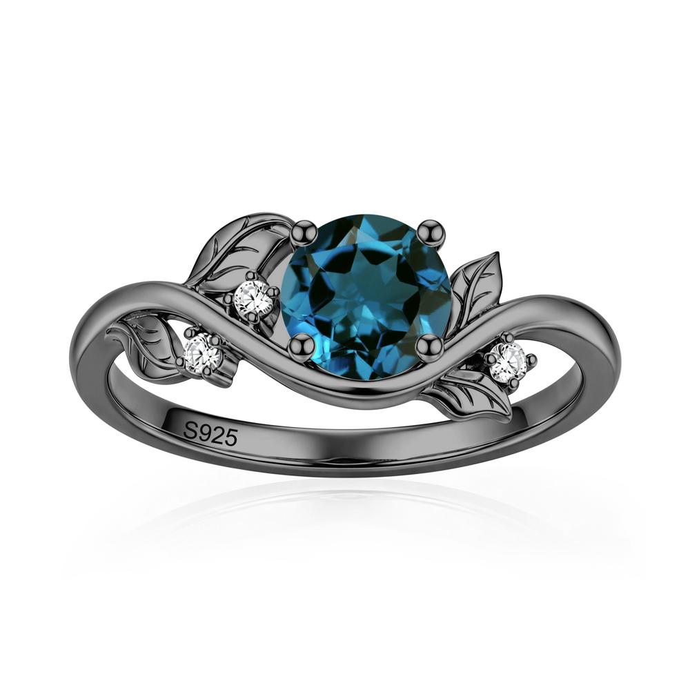 Round Shaped Garnet Curved Vine Leaf Ring - LUO Jewelry #gemstone_London Blue Topaz