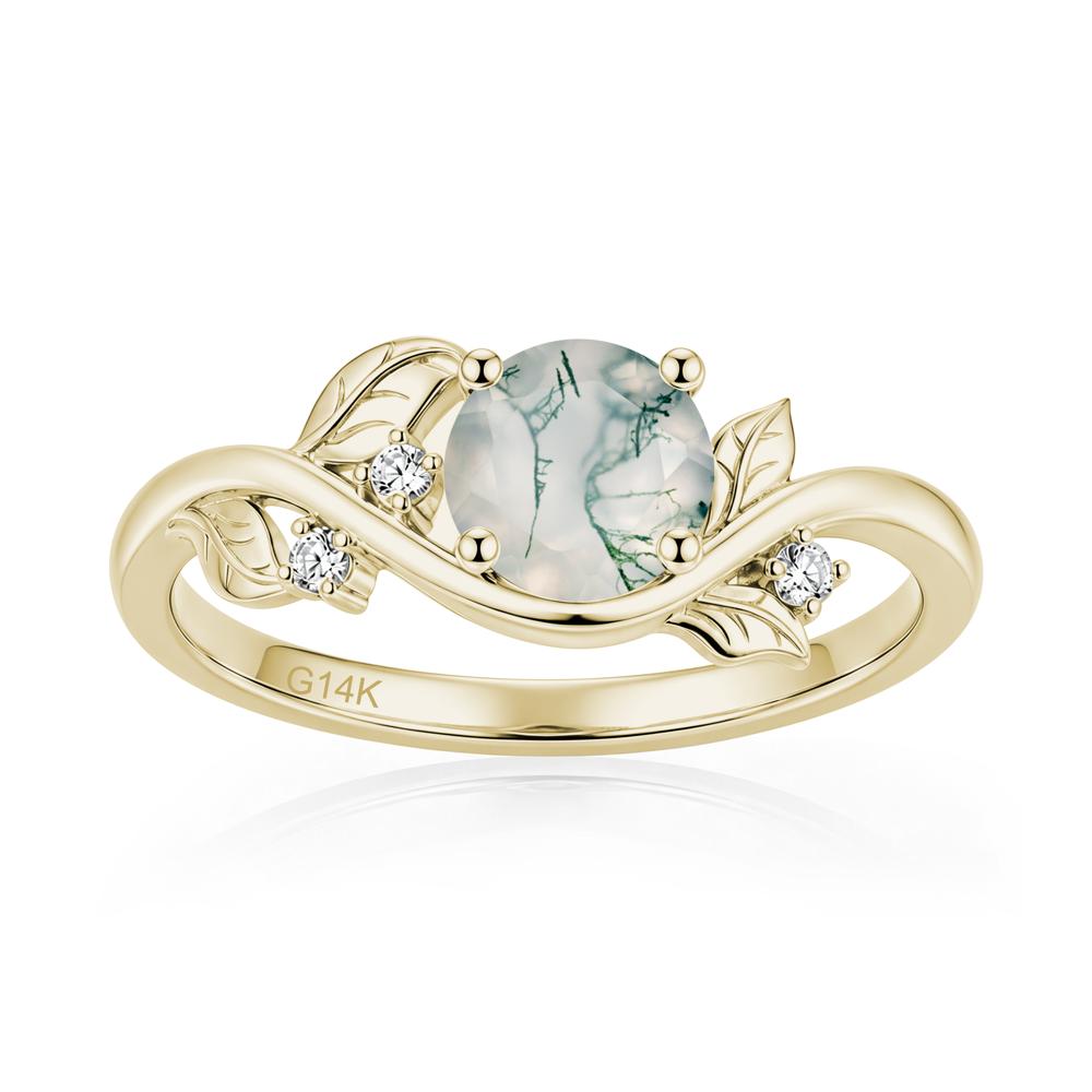 Round Shaped Garnet Curved Vine Leaf Ring - LUO Jewelry #gemstone_Moss Agate