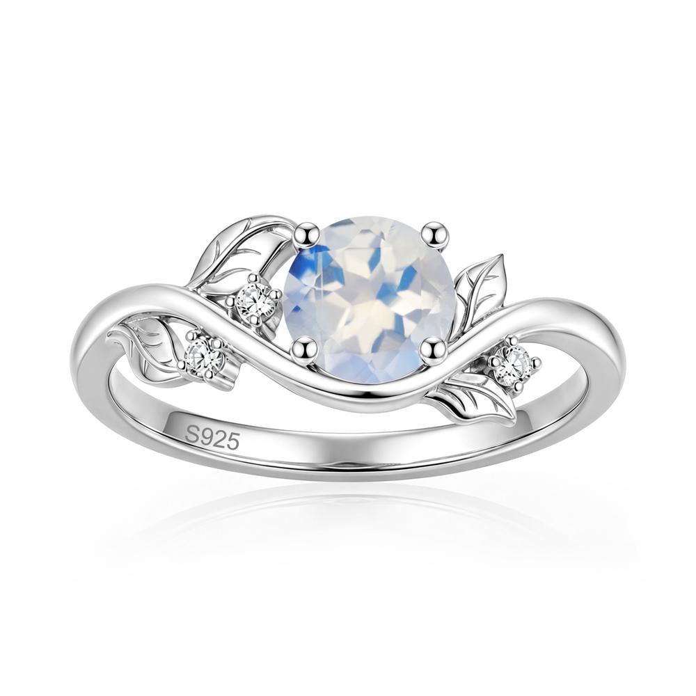 Round Shaped Garnet Curved Vine Leaf Ring - LUO Jewelry #gemstone_Moonstone