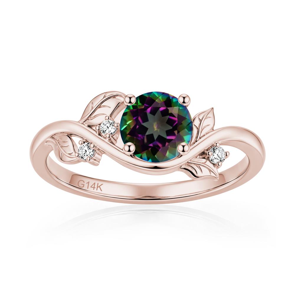 Round Shaped Garnet Curved Vine Leaf Ring - LUO Jewelry #gemstone_Mystic Topaz
