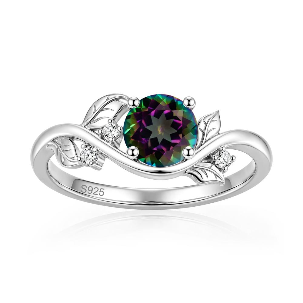 Round Shaped Garnet Curved Vine Leaf Ring - LUO Jewelry #gemstone_Mystic Topaz