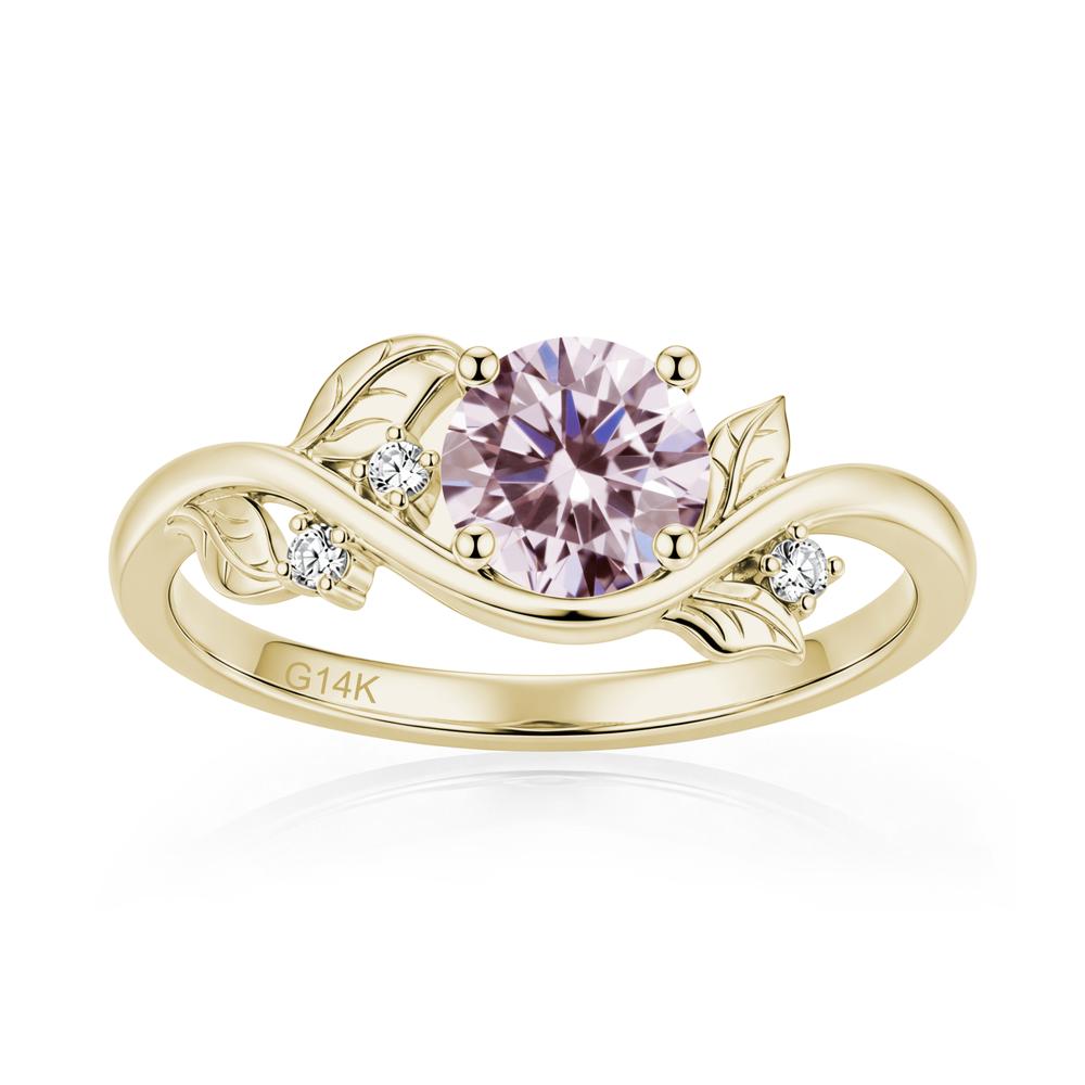 Round Shaped Garnet Curved Vine Leaf Ring - LUO Jewelry #gemstone_Pink Cubic Zirconia