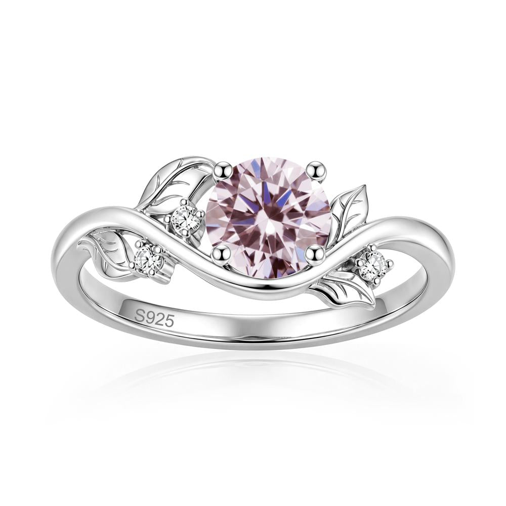 Round Shaped Garnet Curved Vine Leaf Ring - LUO Jewelry #gemstone_Pink Cubic Zirconia
