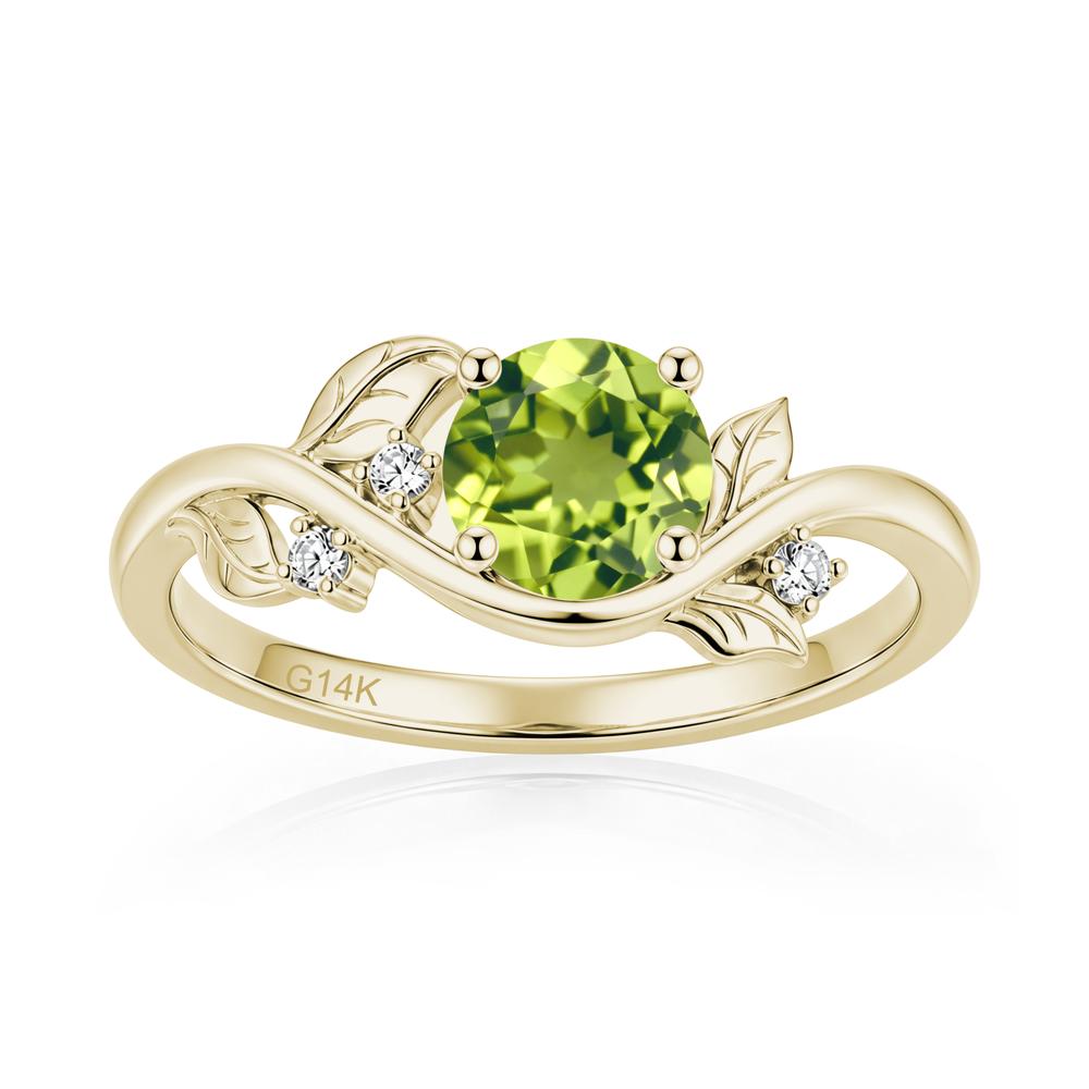 Round Shaped Garnet Curved Vine Leaf Ring - LUO Jewelry #gemstone_Peridot