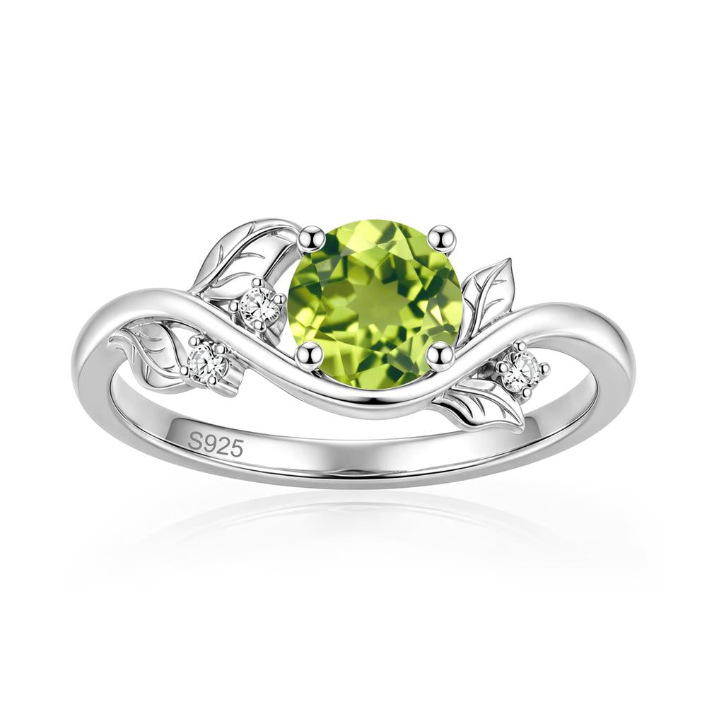 Round Shaped Garnet Curved Vine Leaf Ring - LUO Jewelry #gemstone_Peridot