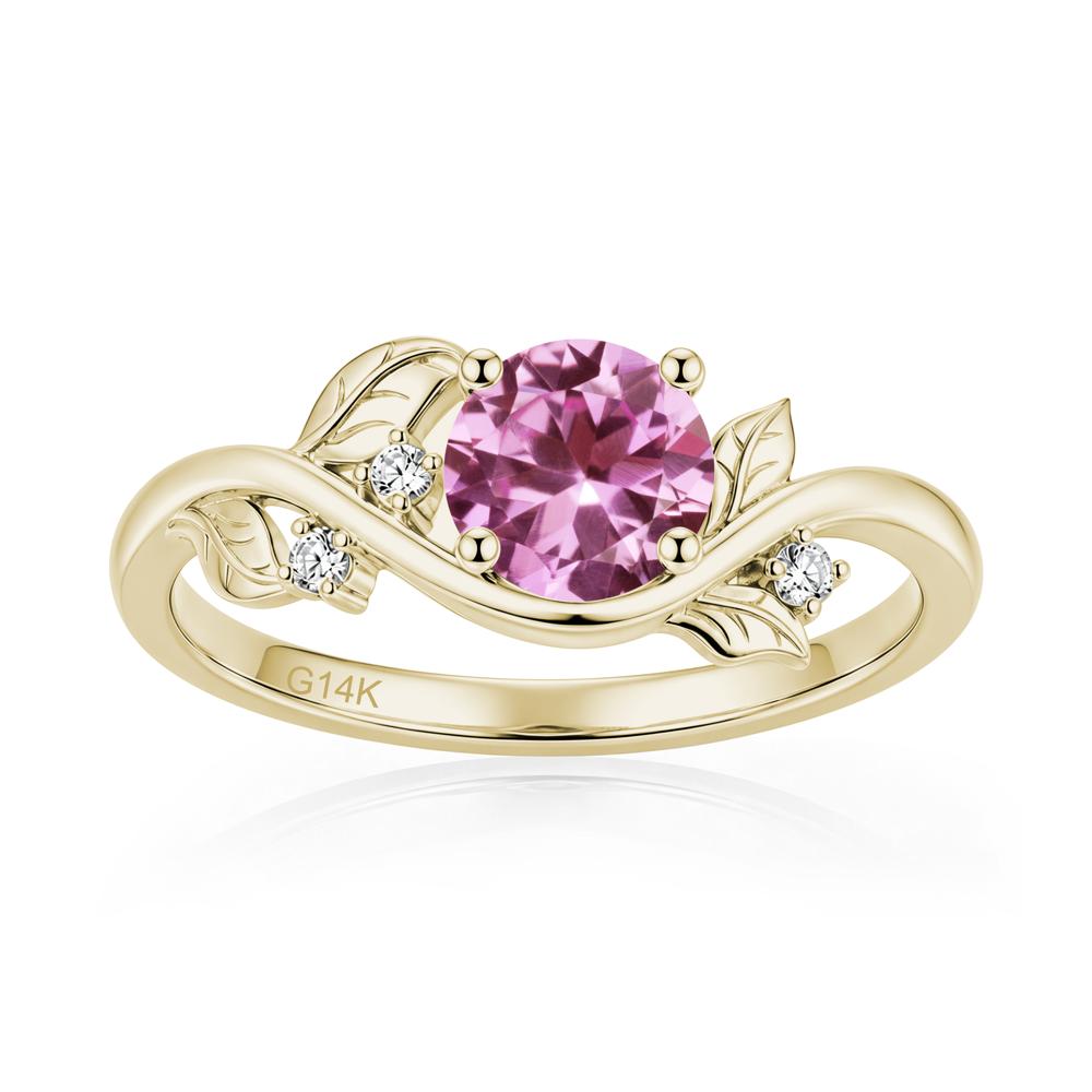 Round Shaped Garnet Curved Vine Leaf Ring - LUO Jewelry #gemstone_Pink Sapphire