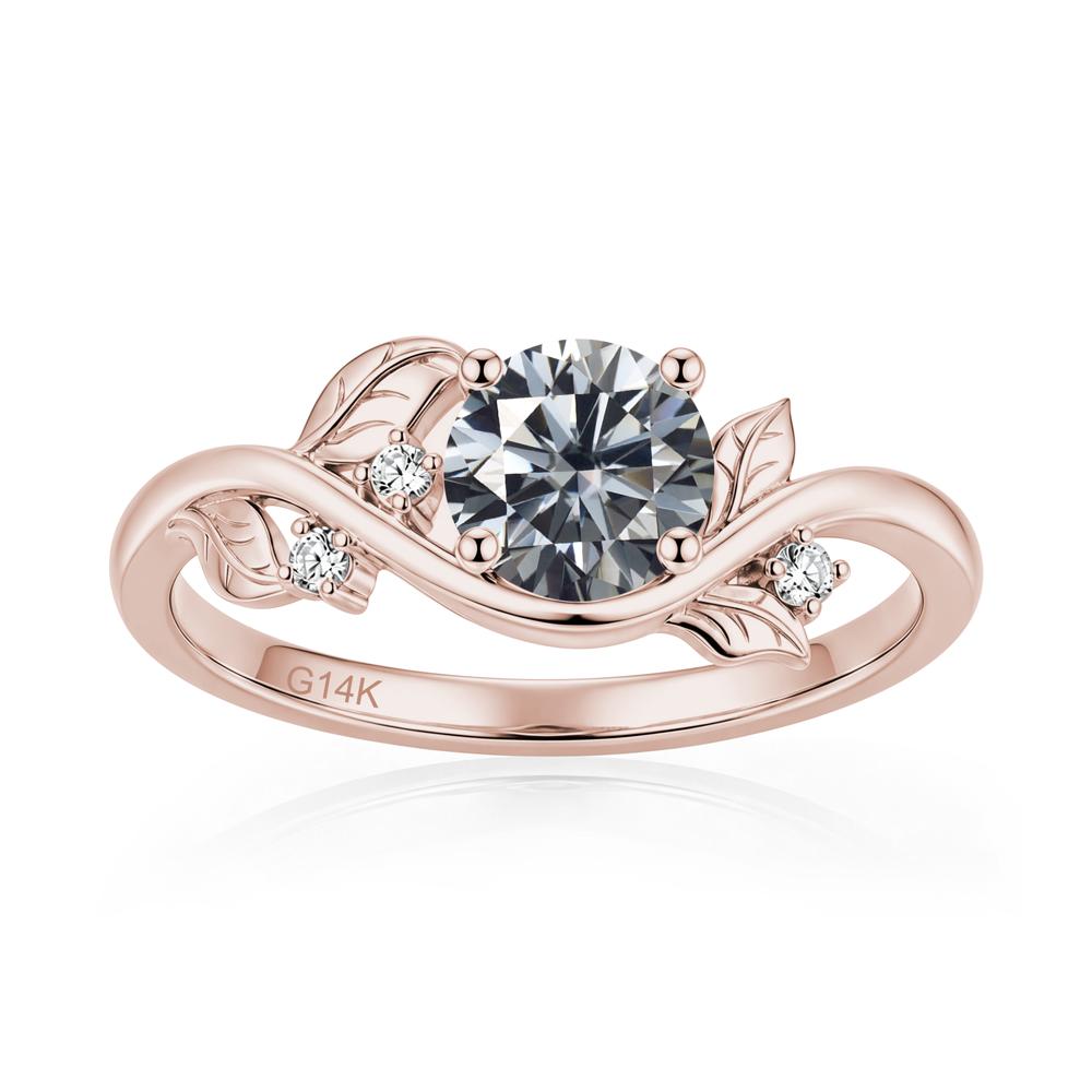 Round Shaped Garnet Curved Vine Leaf Ring - LUO Jewelry #gemstone_Grey Moissanite