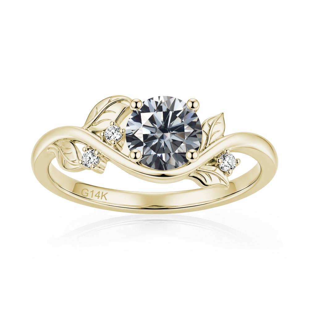 Round Shaped Garnet Curved Vine Leaf Ring - LUO Jewelry #gemstone_Grey Moissanite