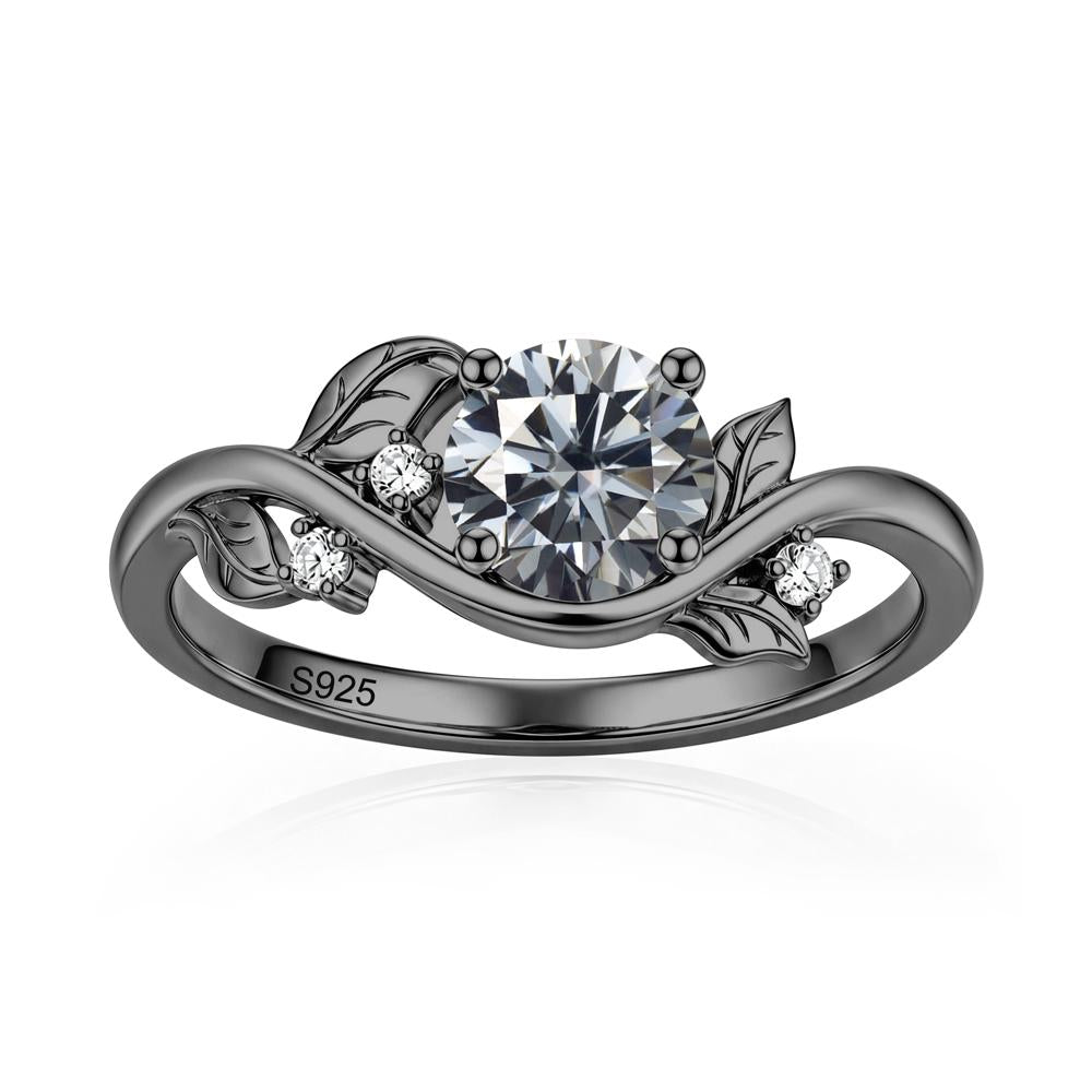 Round Shaped Garnet Curved Vine Leaf Ring - LUO Jewelry #gemstone_Grey Moissanite