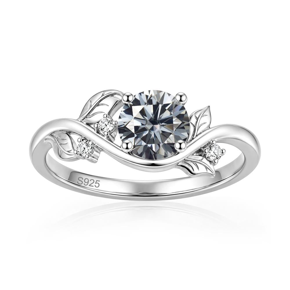 Round Shaped Garnet Curved Vine Leaf Ring - LUO Jewelry #gemstone_Grey Moissanite
