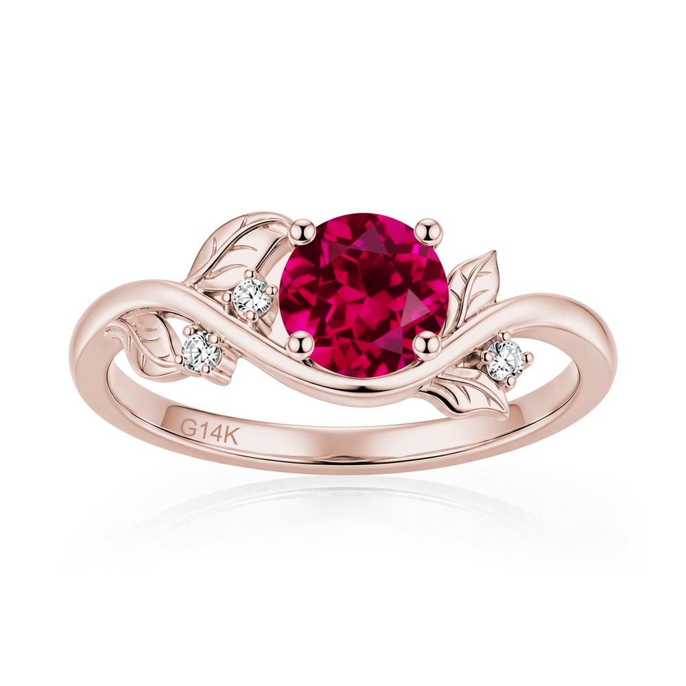 Round Shaped Garnet Curved Vine Leaf Ring - LUO Jewelry #gemstone_Ruby