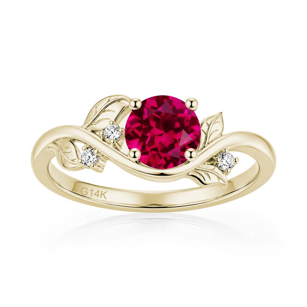 Round Shaped Garnet Curved Vine Leaf Ring - LUO Jewelry #gemstone_Ruby