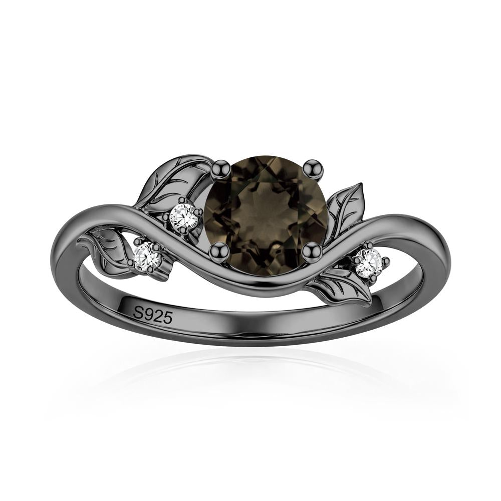Round Shaped Garnet Curved Vine Leaf Ring - LUO Jewelry #gemstone_Smoky Quartz