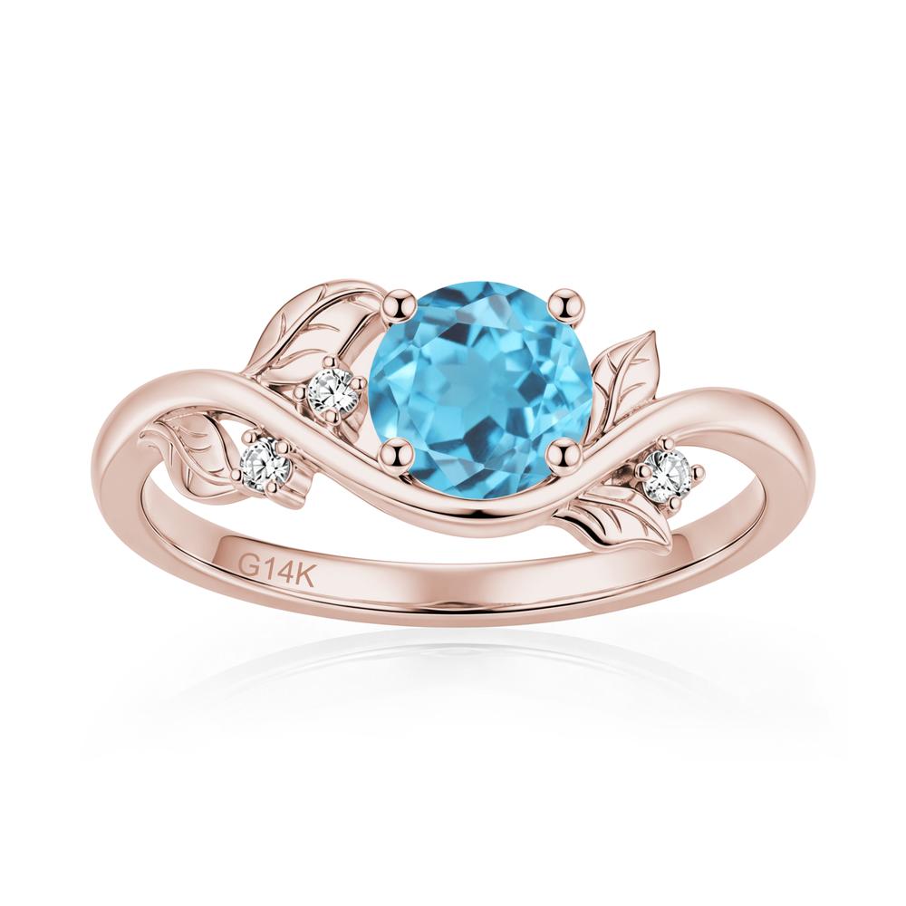 Round Shaped Garnet Curved Vine Leaf Ring - LUO Jewelry #gemstone_Swiss Blue Topaz