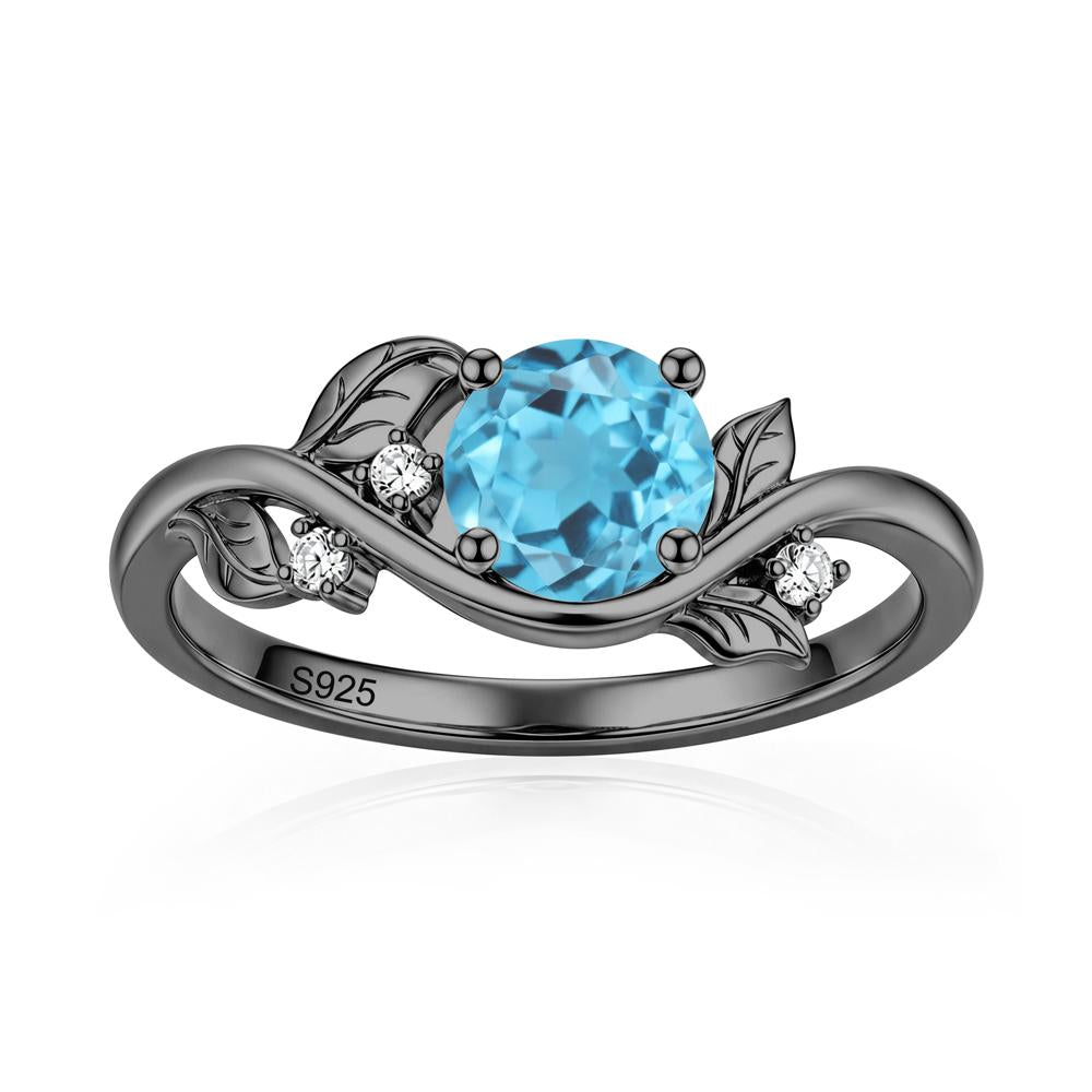 Round Shaped Garnet Curved Vine Leaf Ring - LUO Jewelry #gemstone_Swiss Blue Topaz