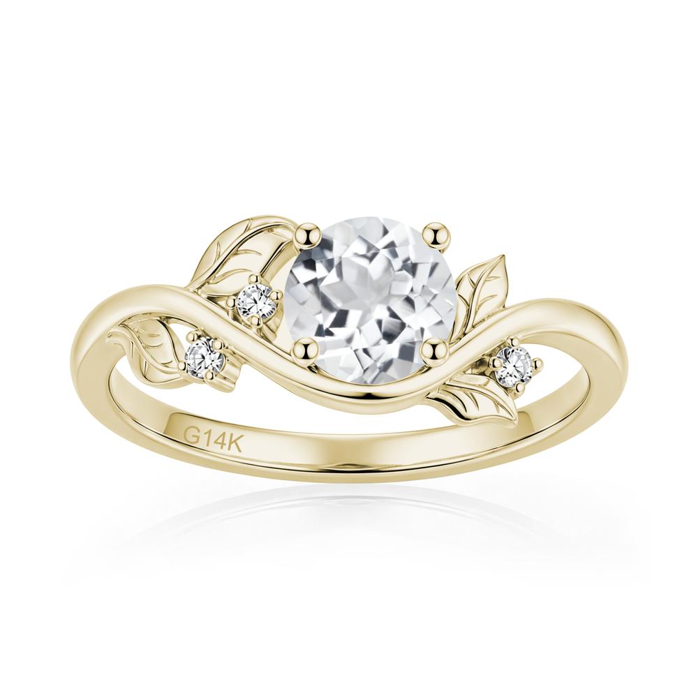 Round Shaped Garnet Curved Vine Leaf Ring - LUO Jewelry #gemstone_White Topaz