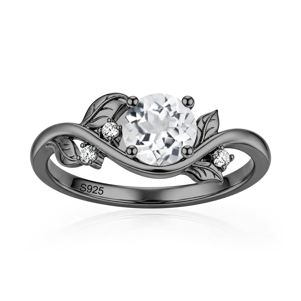 Round Shaped Garnet Curved Vine Leaf Ring - LUO Jewelry #gemstone_White Topaz