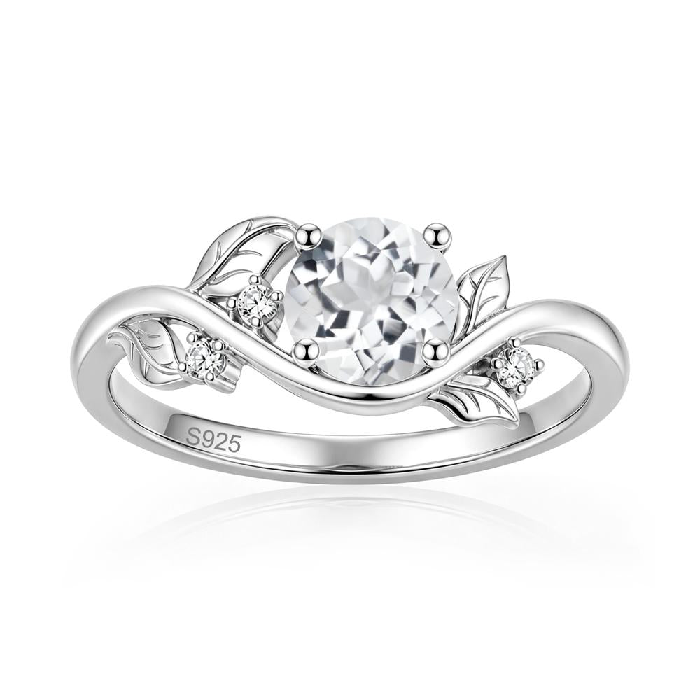 Round Shaped Garnet Curved Vine Leaf Ring - LUO Jewelry #gemstone_White Topaz
