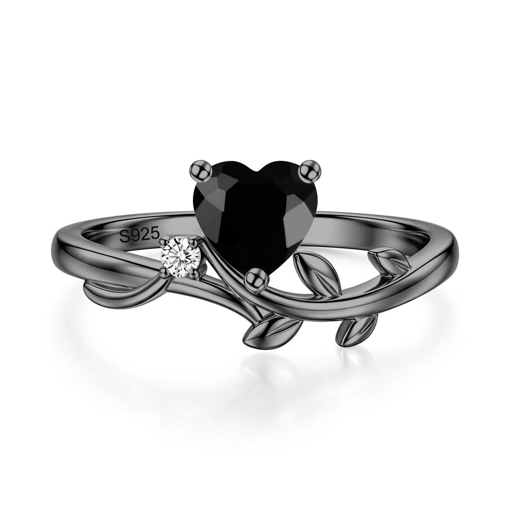 Heart Shaped Sapphire Vine and Leaf Ring - LUO Jewelry #gemstone_Black Spinel
