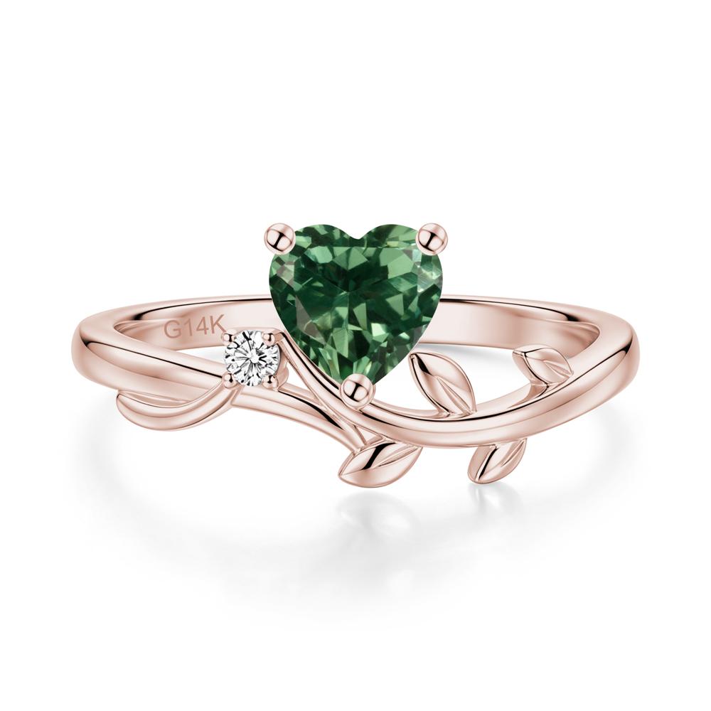 Heart Shaped Sapphire Vine and Leaf Ring - LUO Jewelry #gemstone_Green Sapphire