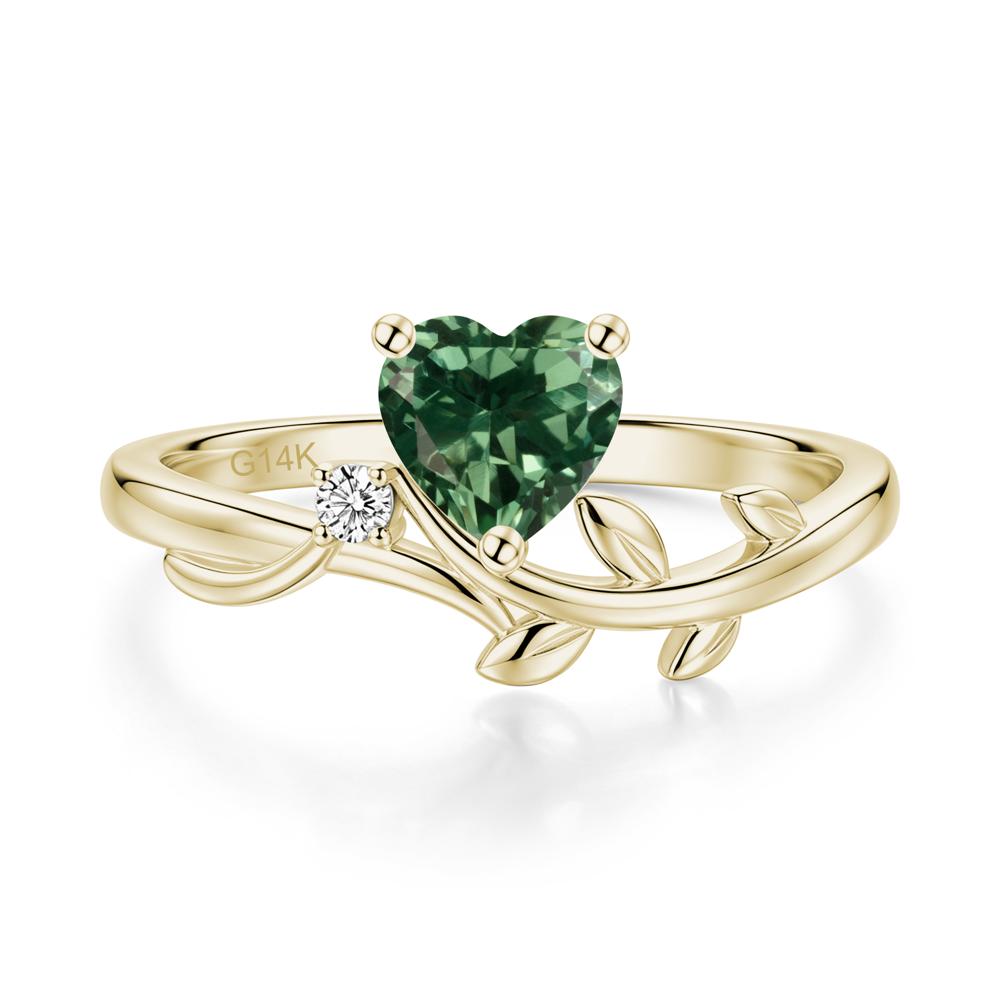 Heart Shaped Sapphire Vine and Leaf Ring - LUO Jewelry #gemstone_Green Sapphire