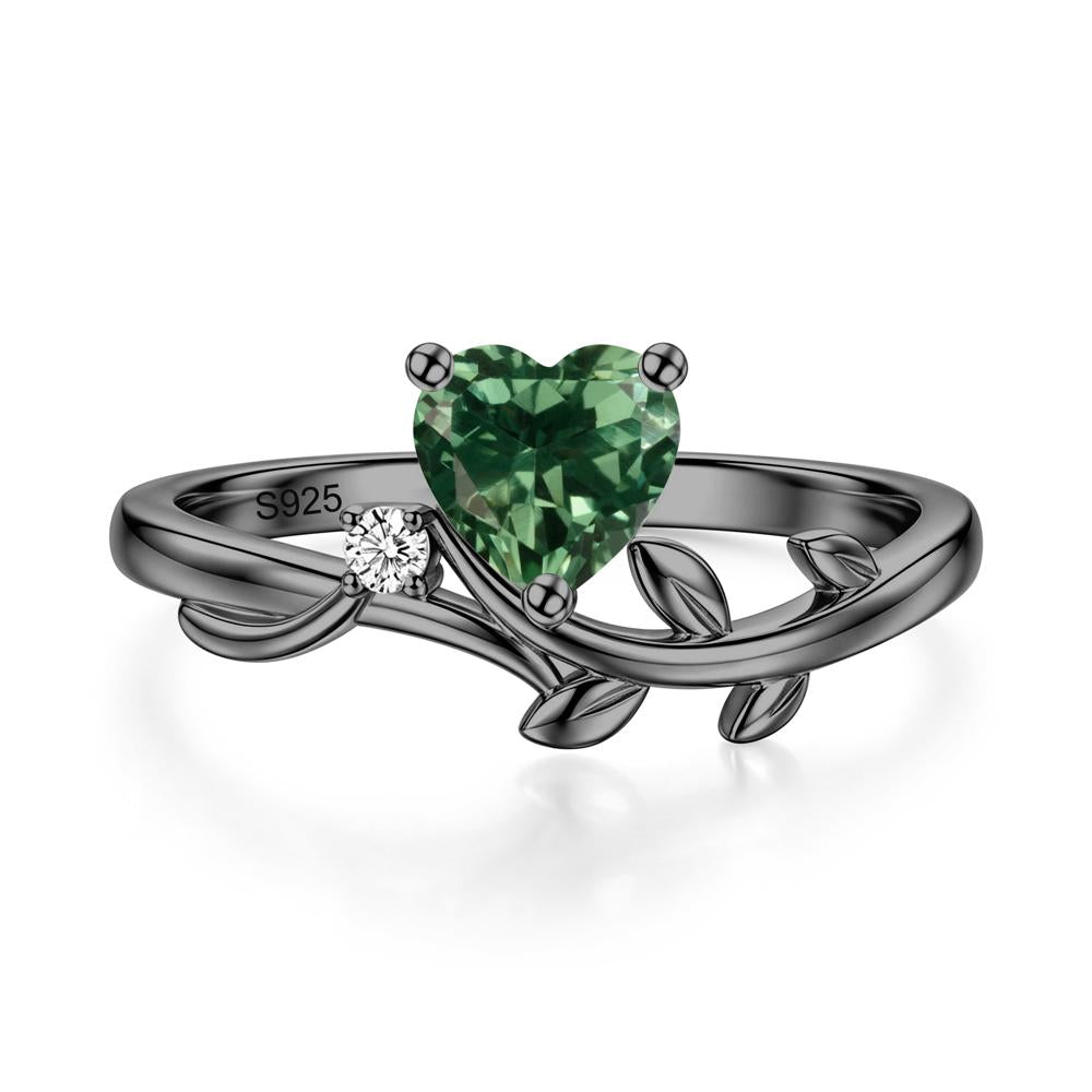 Heart Shaped Sapphire Vine and Leaf Ring - LUO Jewelry #gemstone_Green Sapphire