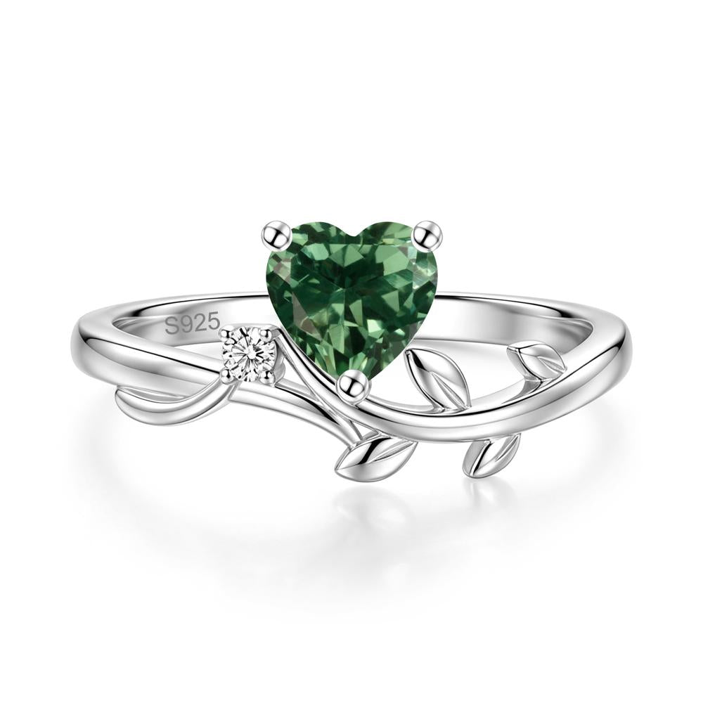 Heart Shaped Sapphire Vine and Leaf Ring - LUO Jewelry #gemstone_Green Sapphire