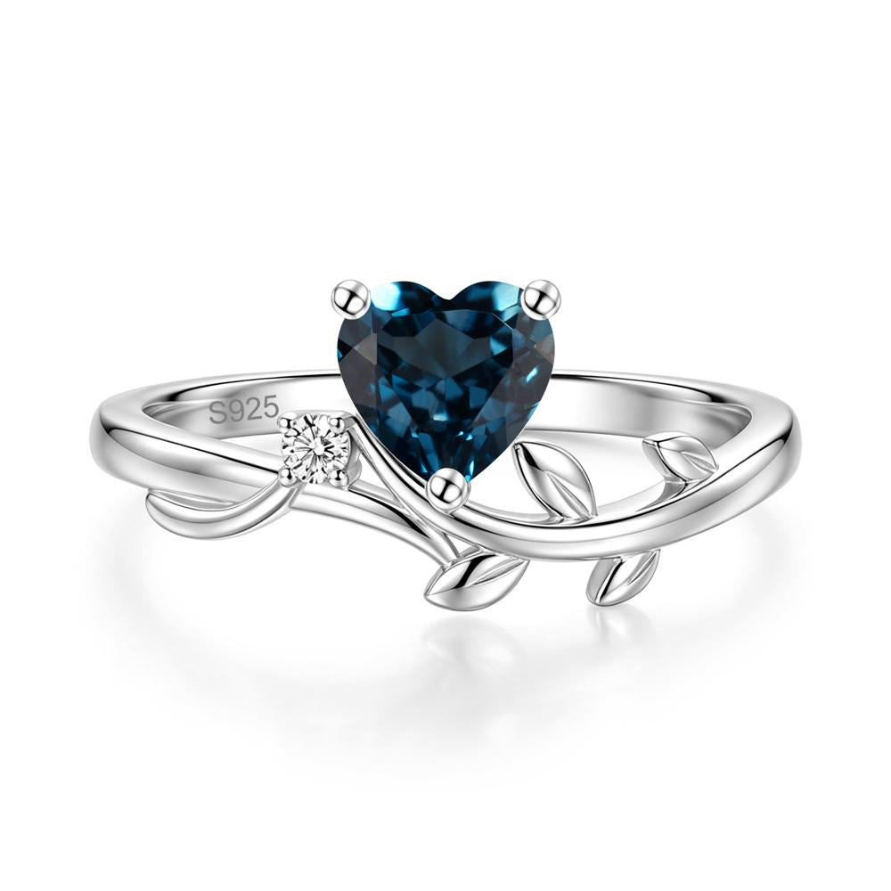 Heart Shaped Sapphire Vine and Leaf Ring - LUO Jewelry #gemstone_London Blue Topaz