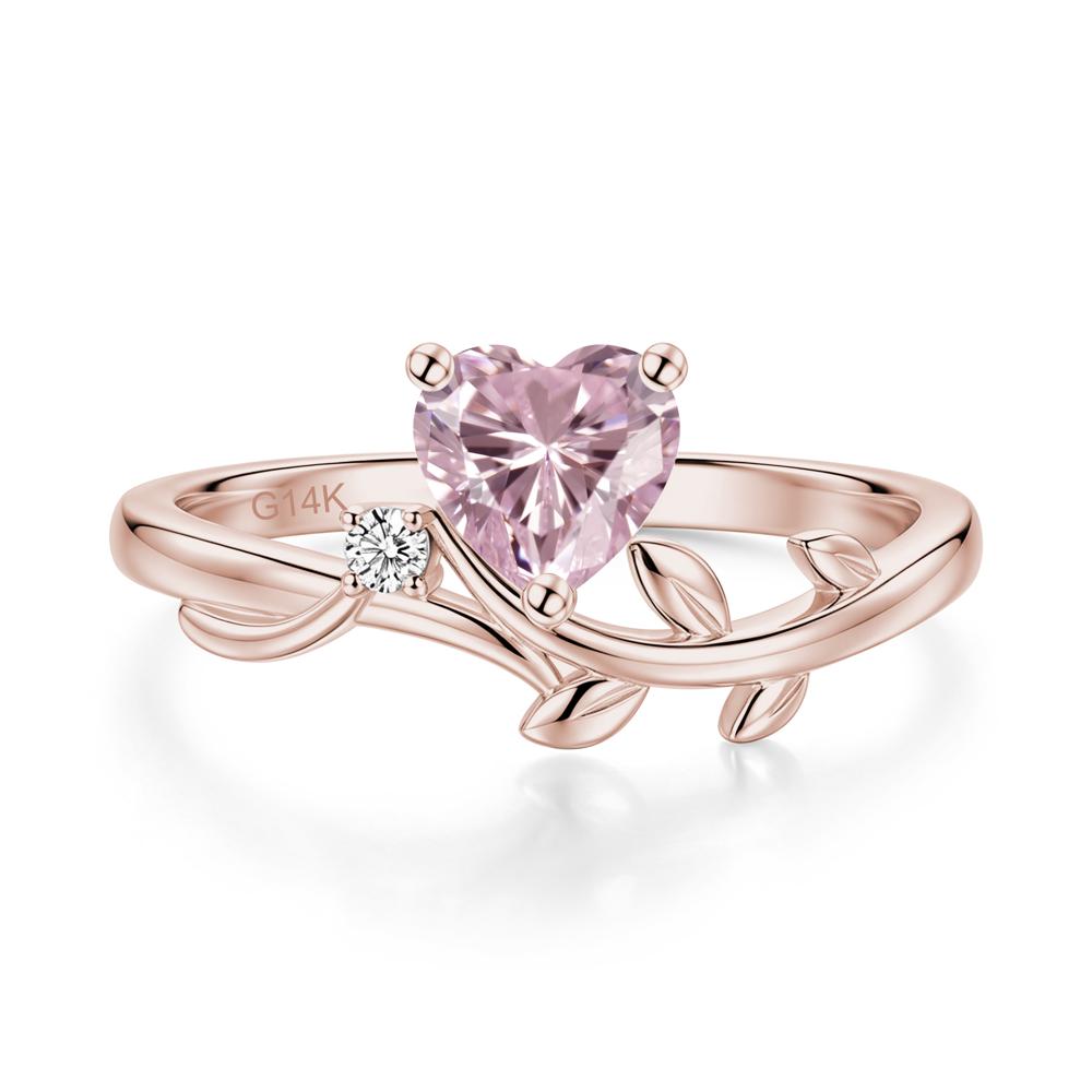 Heart Shaped Sapphire Vine and Leaf Ring - LUO Jewelry #gemstone_Pink Cubic Zirconia