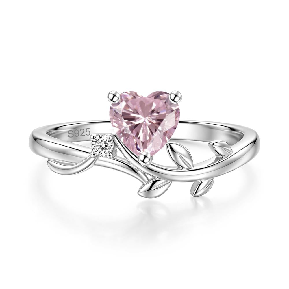Heart Shaped Sapphire Vine and Leaf Ring - LUO Jewelry #gemstone_Pink Cubic Zirconia