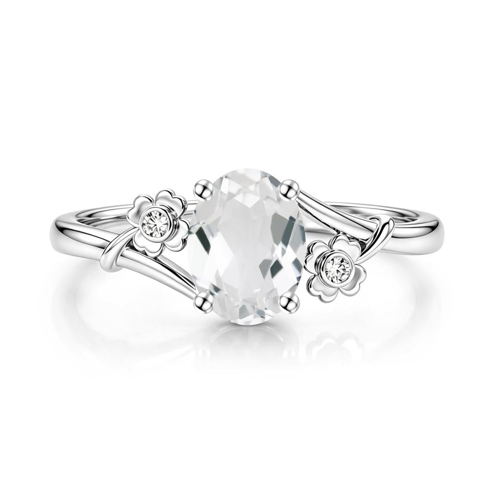 Oval Shaped Diopside Bypass Clover Ring - LUO Jewelry #gemstone_White Topaz