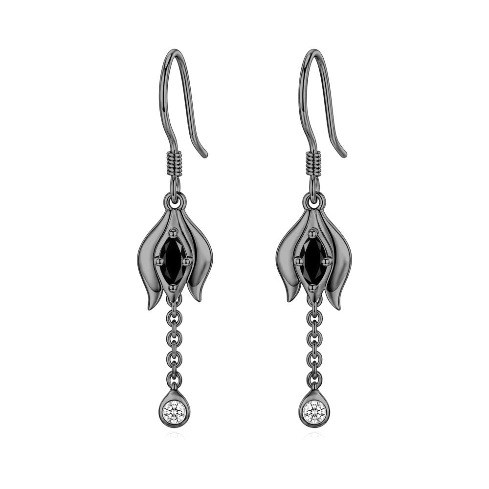 Garnet Tulip Dangle Hook Earrings - LUO Jewelry #gemstone_Black Spinel