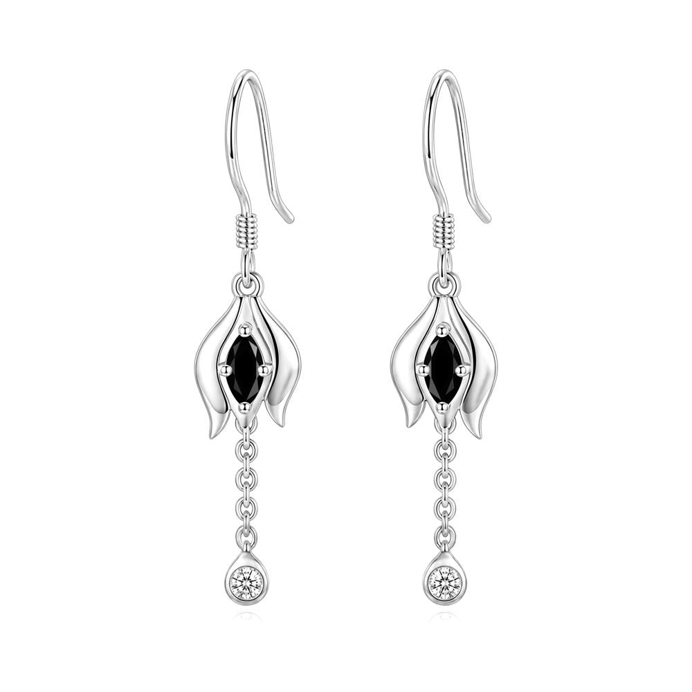 Garnet Tulip Dangle Hook Earrings - LUO Jewelry #gemstone_Black Spinel