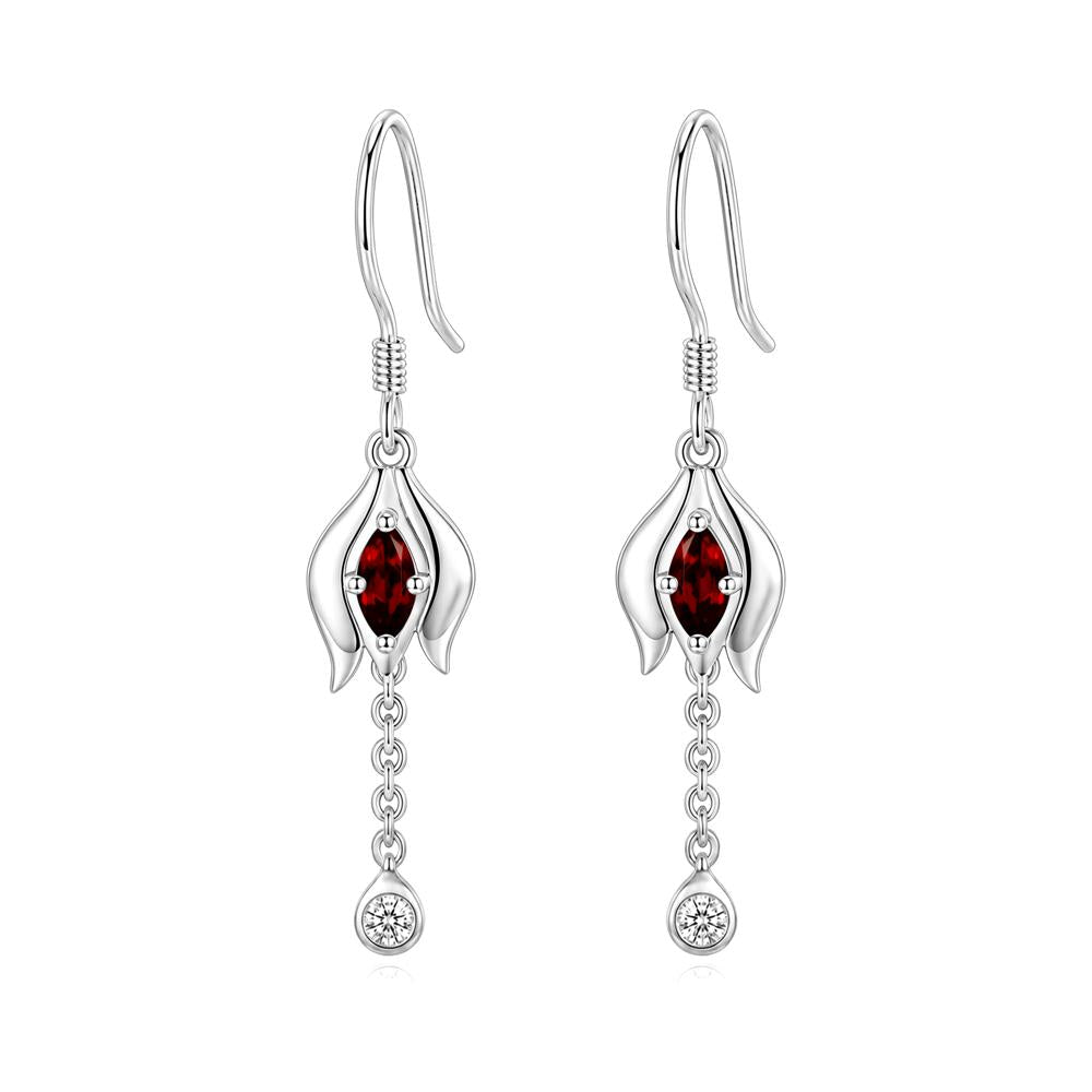 Garnet Tulip Dangle Hook Earrings - LUO Jewelry #gemstone_Garnet