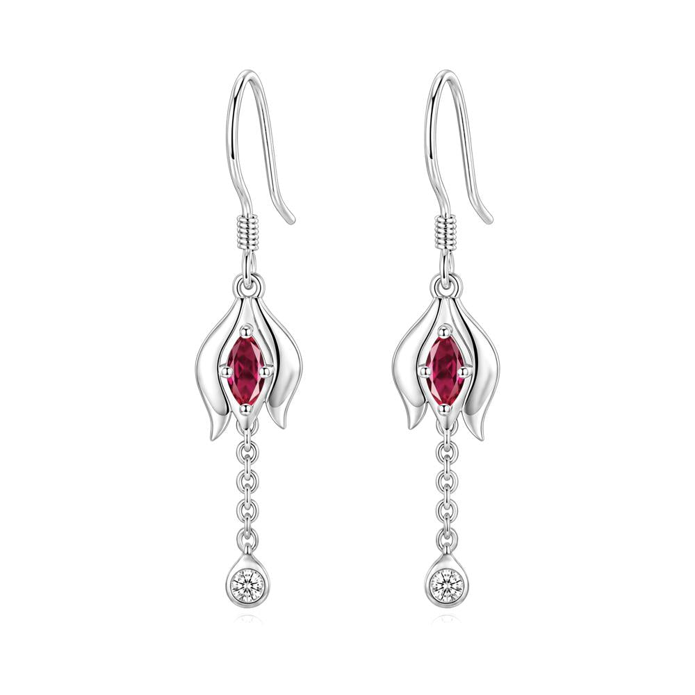 Garnet Tulip Dangle Hook Earrings - LUO Jewelry #gemstone_Ruby