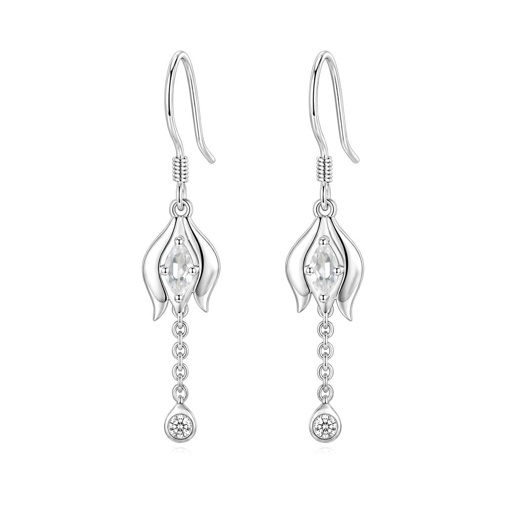 Garnet Tulip Dangle Hook Earrings - LUO Jewelry #gemstone_White Topaz