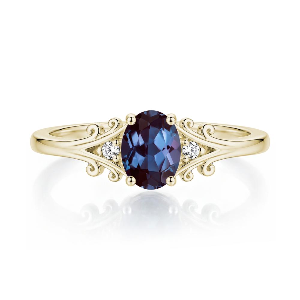 Oval Shaped London Blue Topaz Vine Scroll Ring - LUO Jewelry #gemstone_Alexandrite