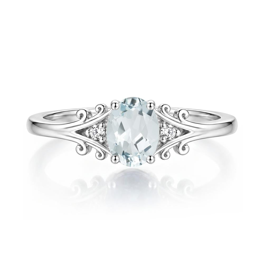 Oval Shaped London Blue Topaz Vine Scroll Ring - LUO Jewelry #gemstone_Aquamarine