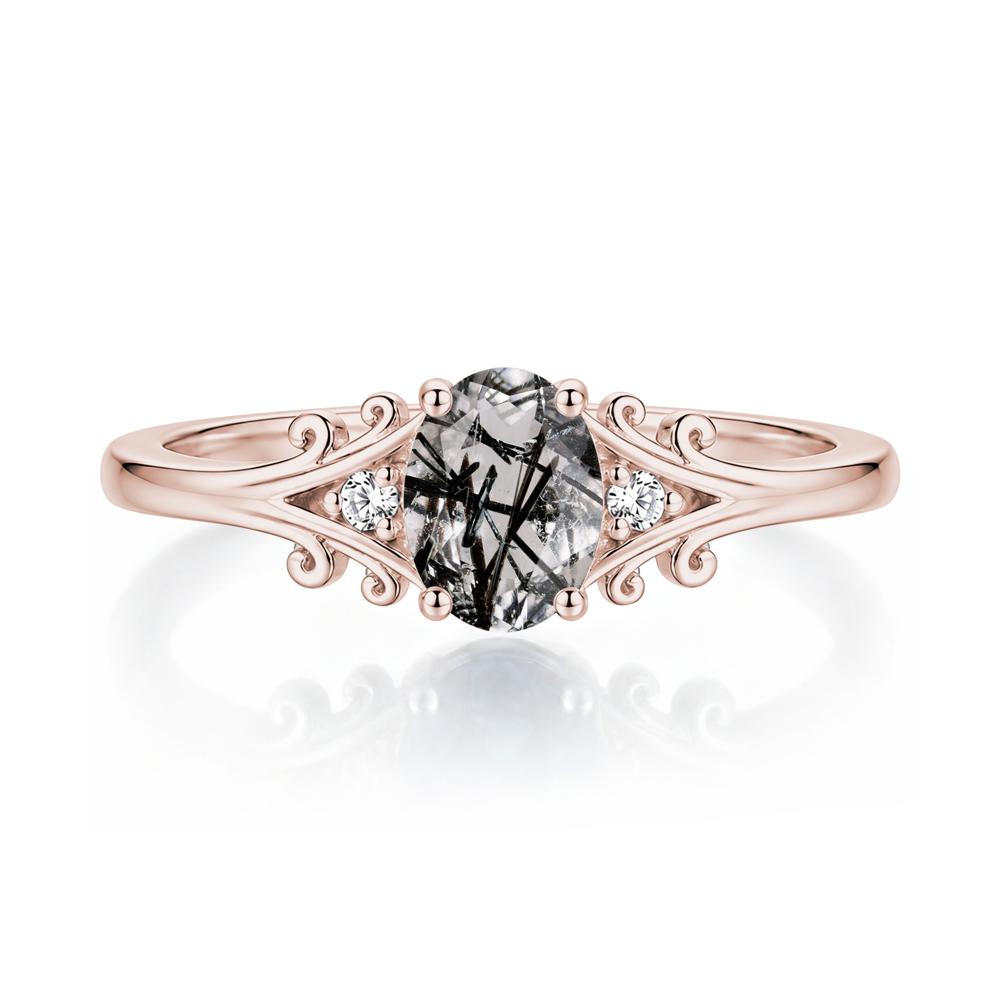 Oval Shaped London Blue Topaz Vine Scroll Ring - LUO Jewelry #gemstone_Black Rutilated Quartz