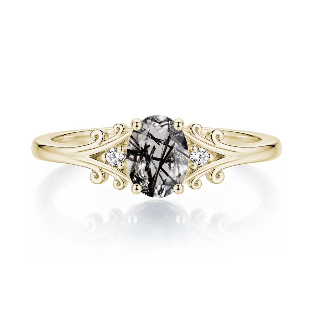 Oval Shaped London Blue Topaz Vine Scroll Ring - LUO Jewelry #gemstone_Black Rutilated Quartz