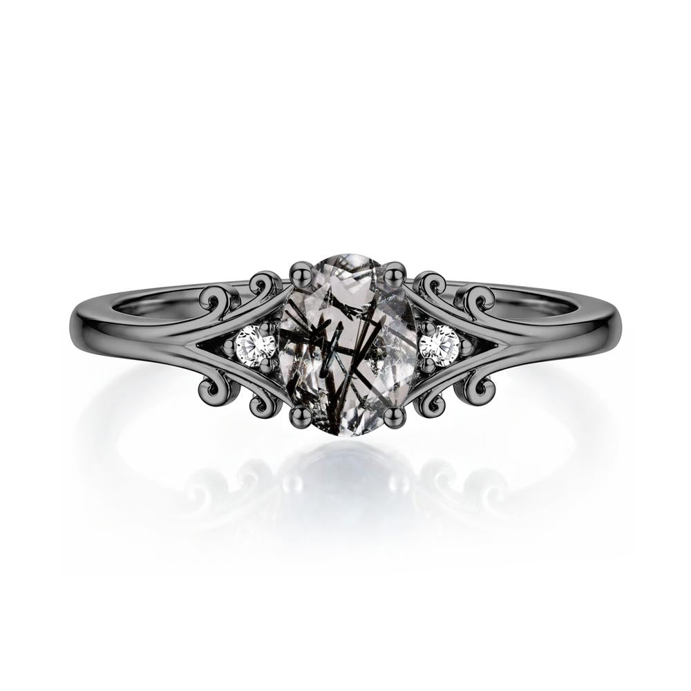 Oval Shaped London Blue Topaz Vine Scroll Ring - LUO Jewelry #gemstone_Black Rutilated Quartz