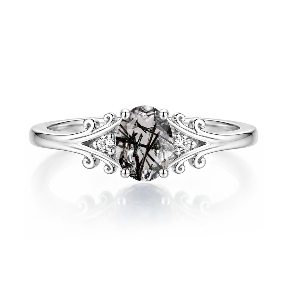 Oval Shaped London Blue Topaz Vine Scroll Ring - LUO Jewelry #gemstone_Black Rutilated Quartz