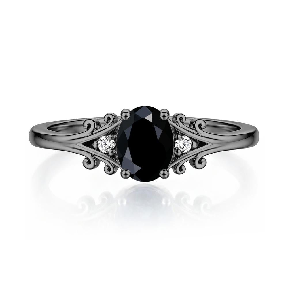 Oval Shaped London Blue Topaz Vine Scroll Ring - LUO Jewelry #gemstone_Black Spinel