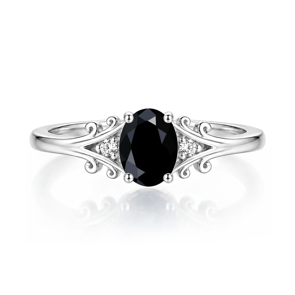 Oval Shaped London Blue Topaz Vine Scroll Ring - LUO Jewelry #gemstone_Black Spinel