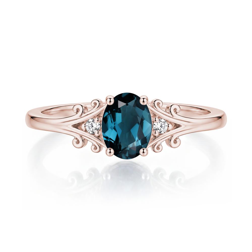 Oval Shaped London Blue Topaz Vine Scroll Ring - LUO Jewelry #gemstone_London Blue Topaz