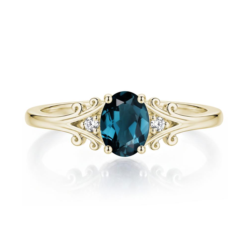 Oval Shaped London Blue Topaz Vine Scroll Ring - LUO Jewelry #gemstone_London Blue Topaz