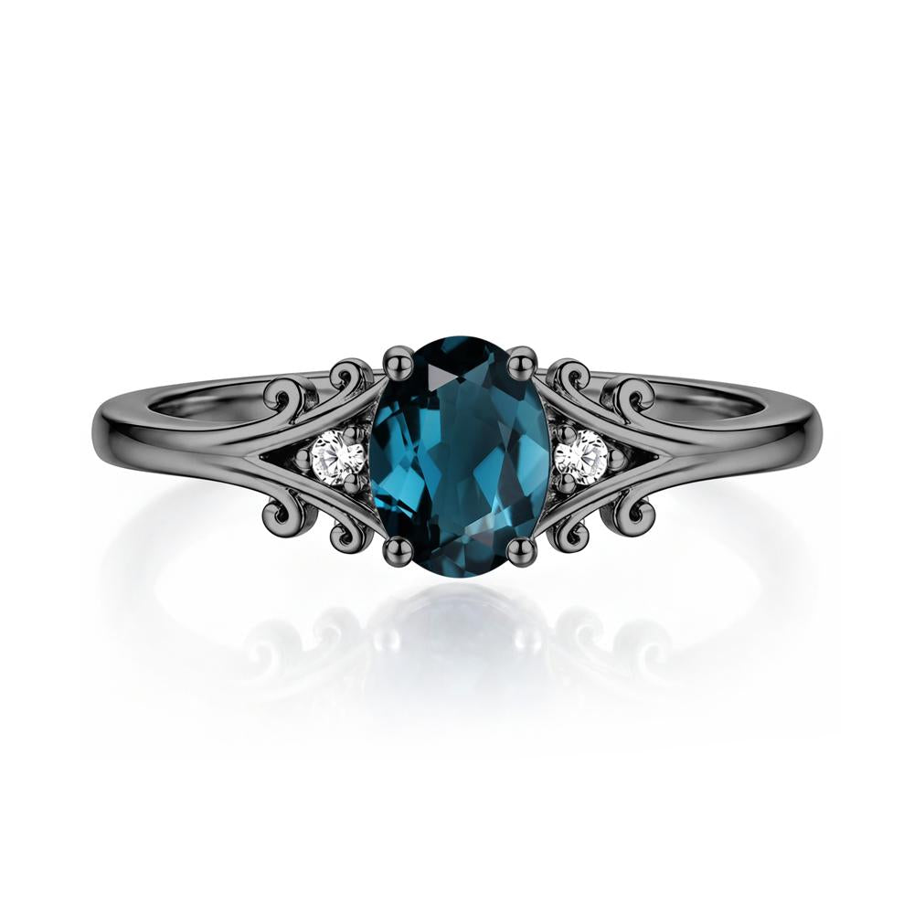 Oval Shaped London Blue Topaz Vine Scroll Ring - LUO Jewelry #gemstone_London Blue Topaz
