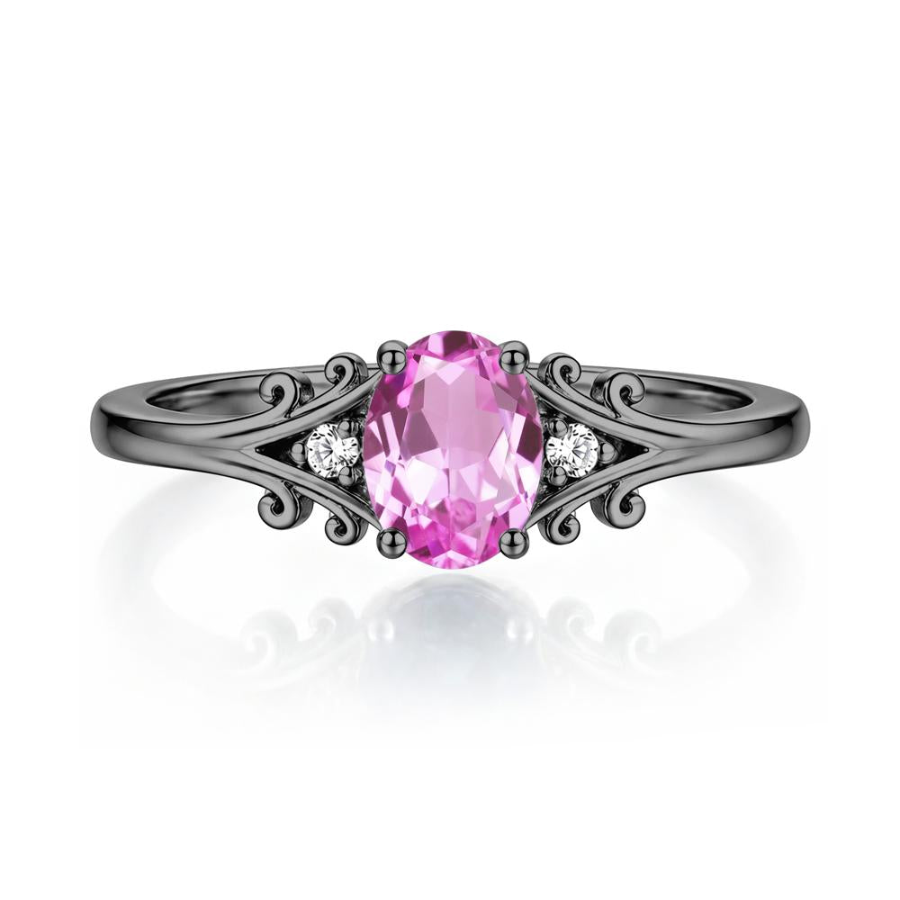 Oval Shaped London Blue Topaz Vine Scroll Ring - LUO Jewelry #gemstone_Pink Sapphire